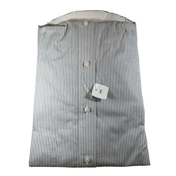 NWT Jhane Barnes Men's Slim Fit Striped Dress Shirt White Gray Medium 15.5 34/35 - Picture 2 of 4